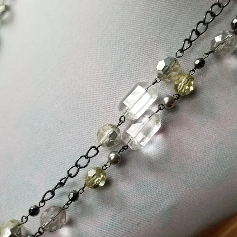 Long chunky necklace two strand dark silver tone